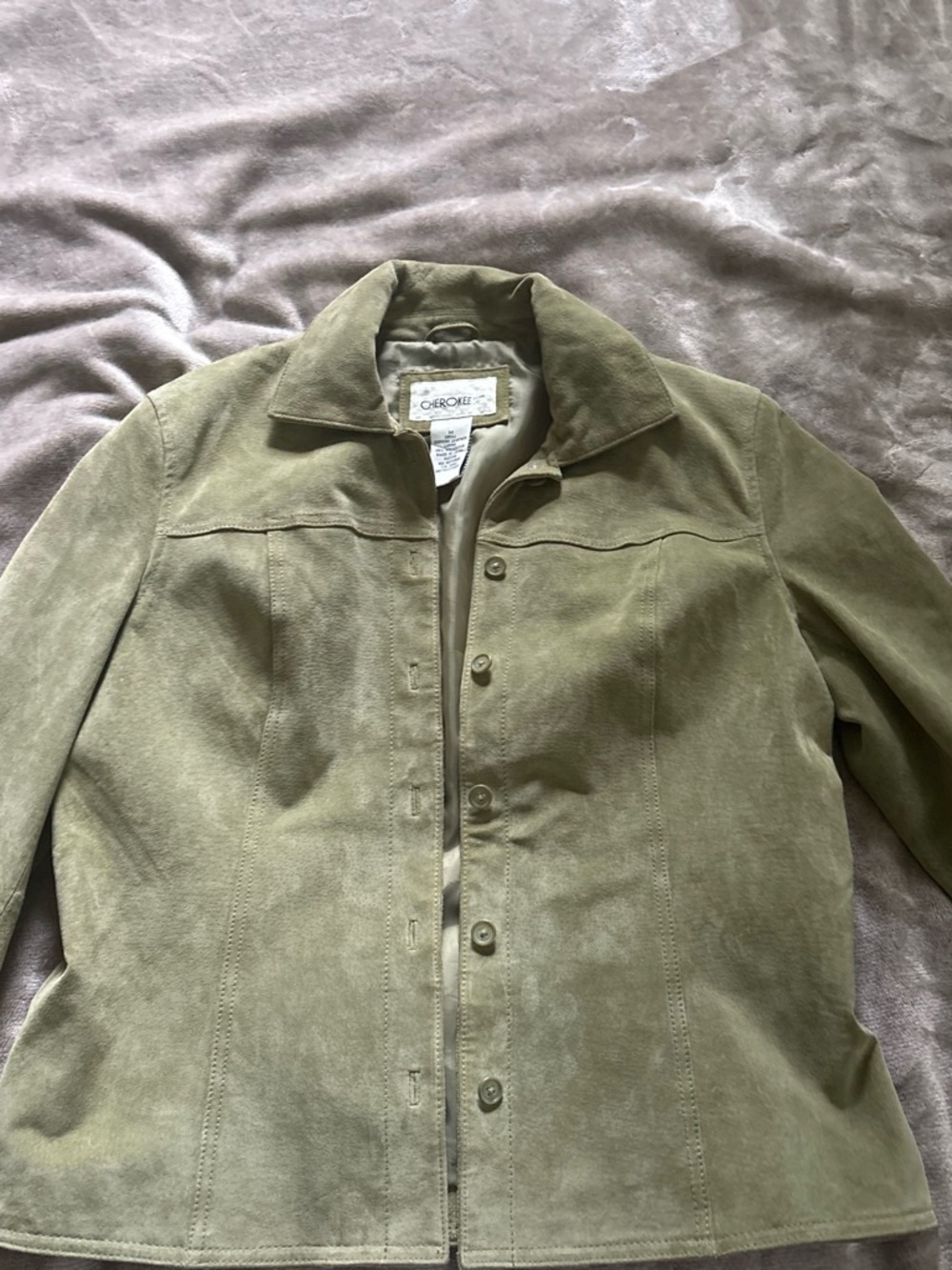 Cherokee Olive Suede Button-Up Women Shirt Jacket
